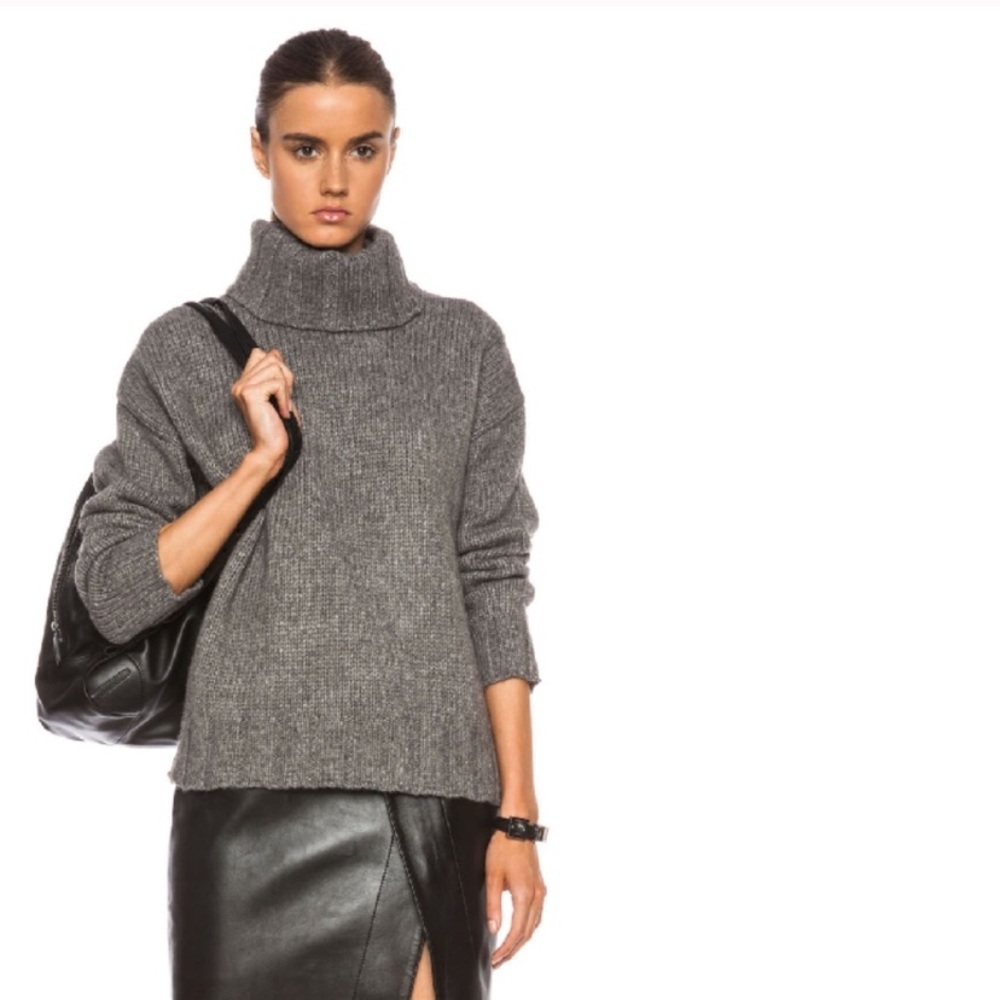 Nili Lotan Wool Knit Cowl Neck Sweater Grey